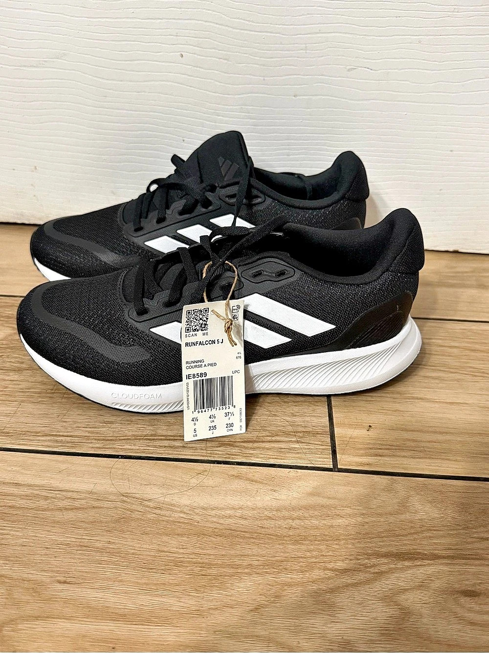 Adidas Runfalcon 5 J Black White Running Sneakers Big Kids Size 5 NWT